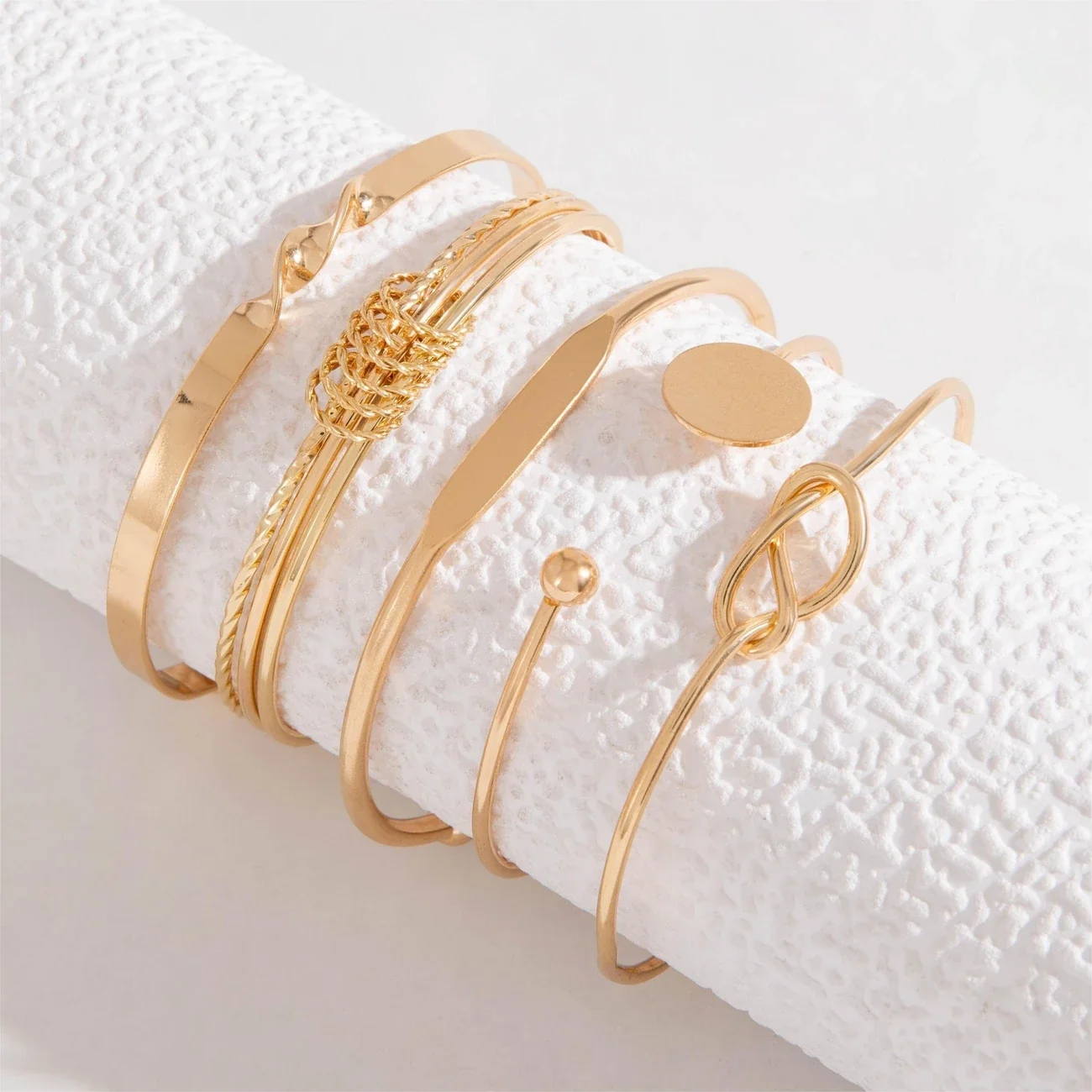 ARCÉTTA FORM™ — 5PCS GEOMETRIC GLOSSY BANGLE & CUFF BRACELET SET - Image 6