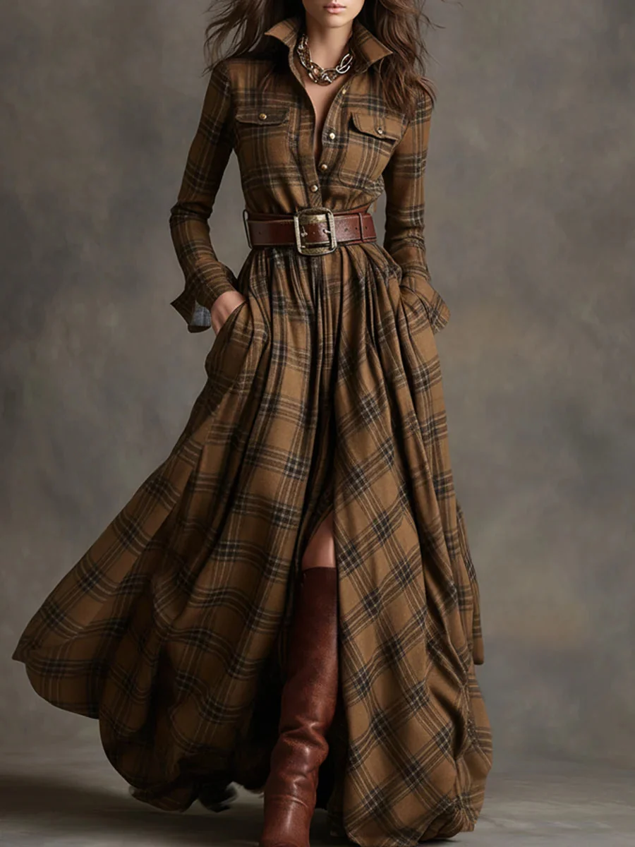 BEATRICE™ | BELTED PLAID MAXI DRESS - Image 3