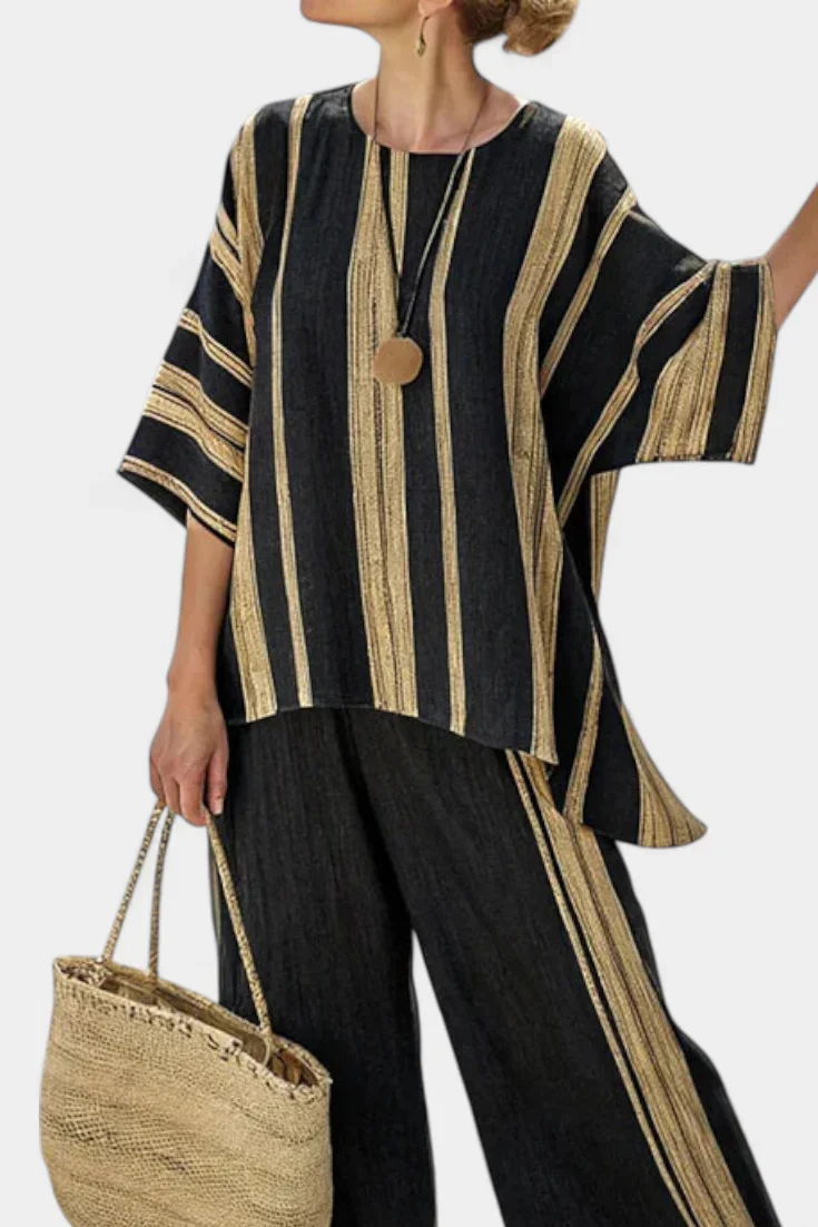 CALDEN™ COMFORTABLE STRIPED TOP & RELAXED LINEN PANTS - Image 3