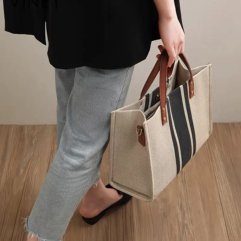 CHARLOTTE™ STRIPED CANVAS TOTE BAG - Image 4