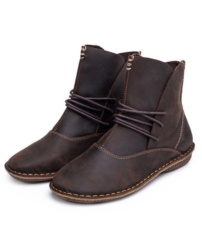 WOMEN CROSS STRAP COWHIDE LEATHER ANKLE BOOTS - Image 5