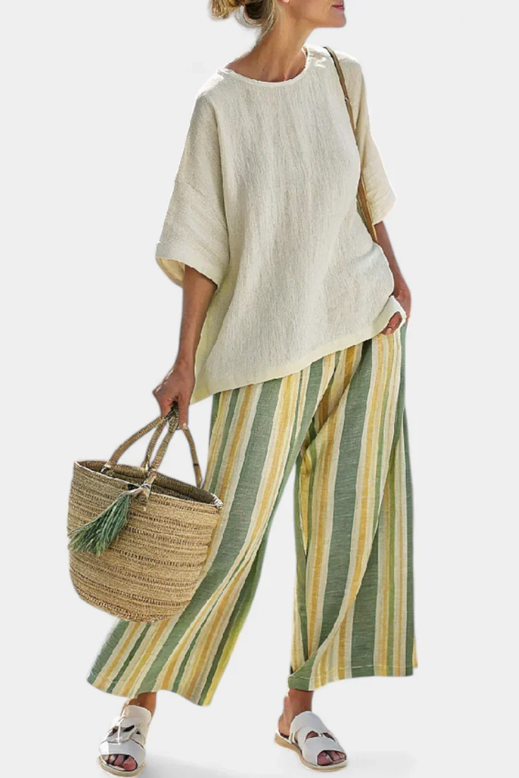 ELLOWYN™ SOPHISTICATED TOP & STRIPED LINEN PANTS - Image 3