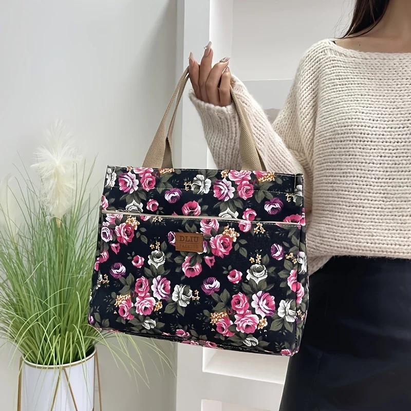 FLORA BLOOM™ — DURABLE FLORAL PRINT TOTE BAG WITH ZIP CLOSURE - Image 4