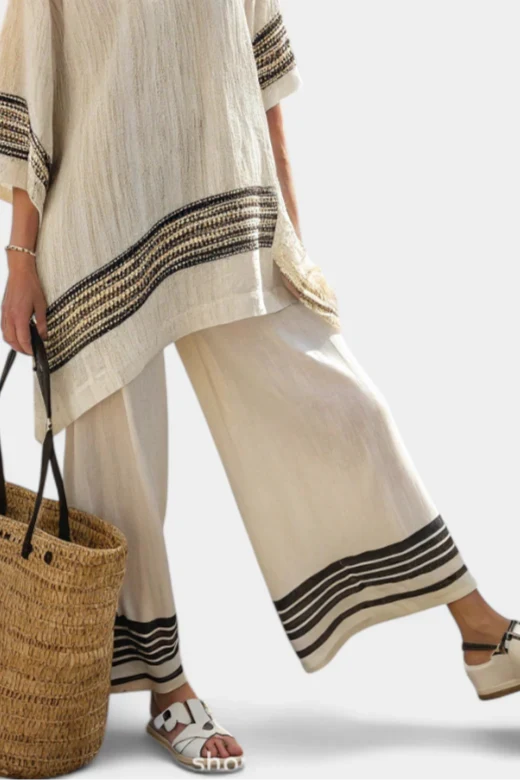 HARLOWE™ ELEGANT STRIPED LINEN TOP & FLOWING PANTS - Image 3
