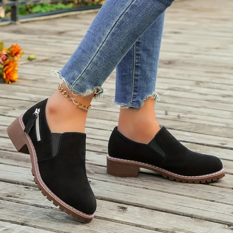 HARLYN™ WOMEN SIDE ZIPPER DECOR LOW HEEL BOOTS - Image 4