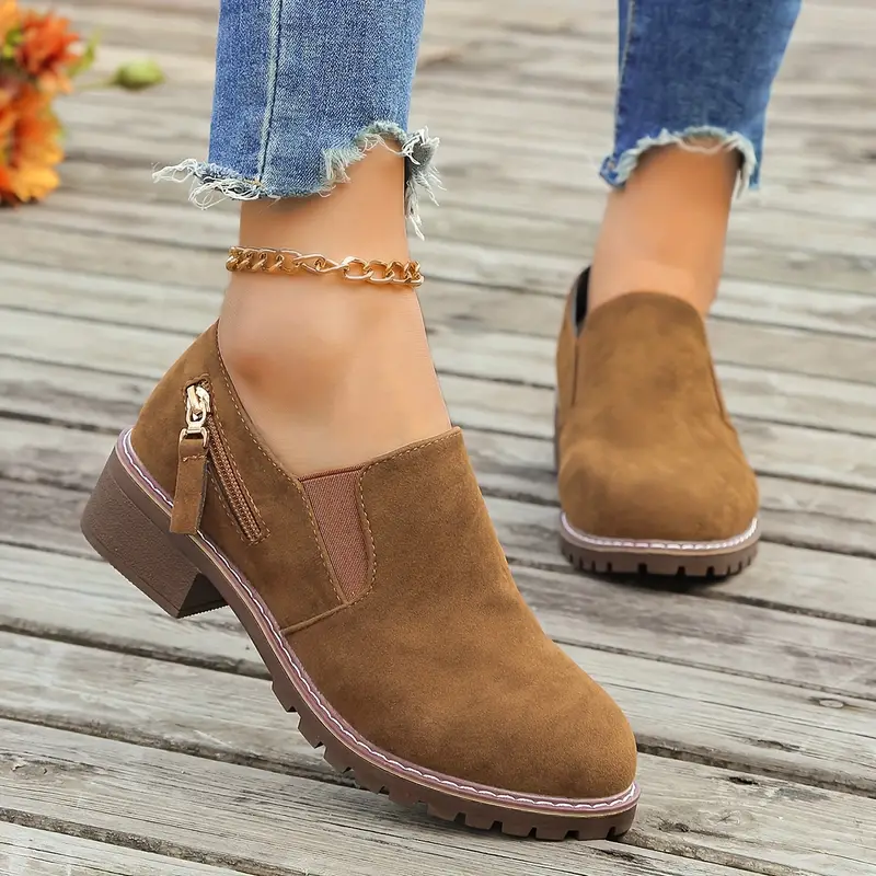HARLYN™ WOMEN SIDE ZIPPER DECOR LOW HEEL BOOTS - Image 5