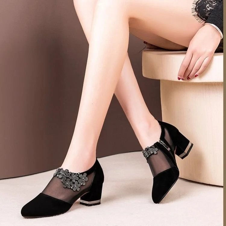 WOMEN'S MESH HOLLOW-OUT HIGH/LOW HEEL SANDALS - Image 2