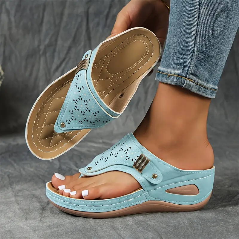 KEIT™ STYLISH CUT-OUT WEDGE THONG ORTHO SANDALS - Image 3