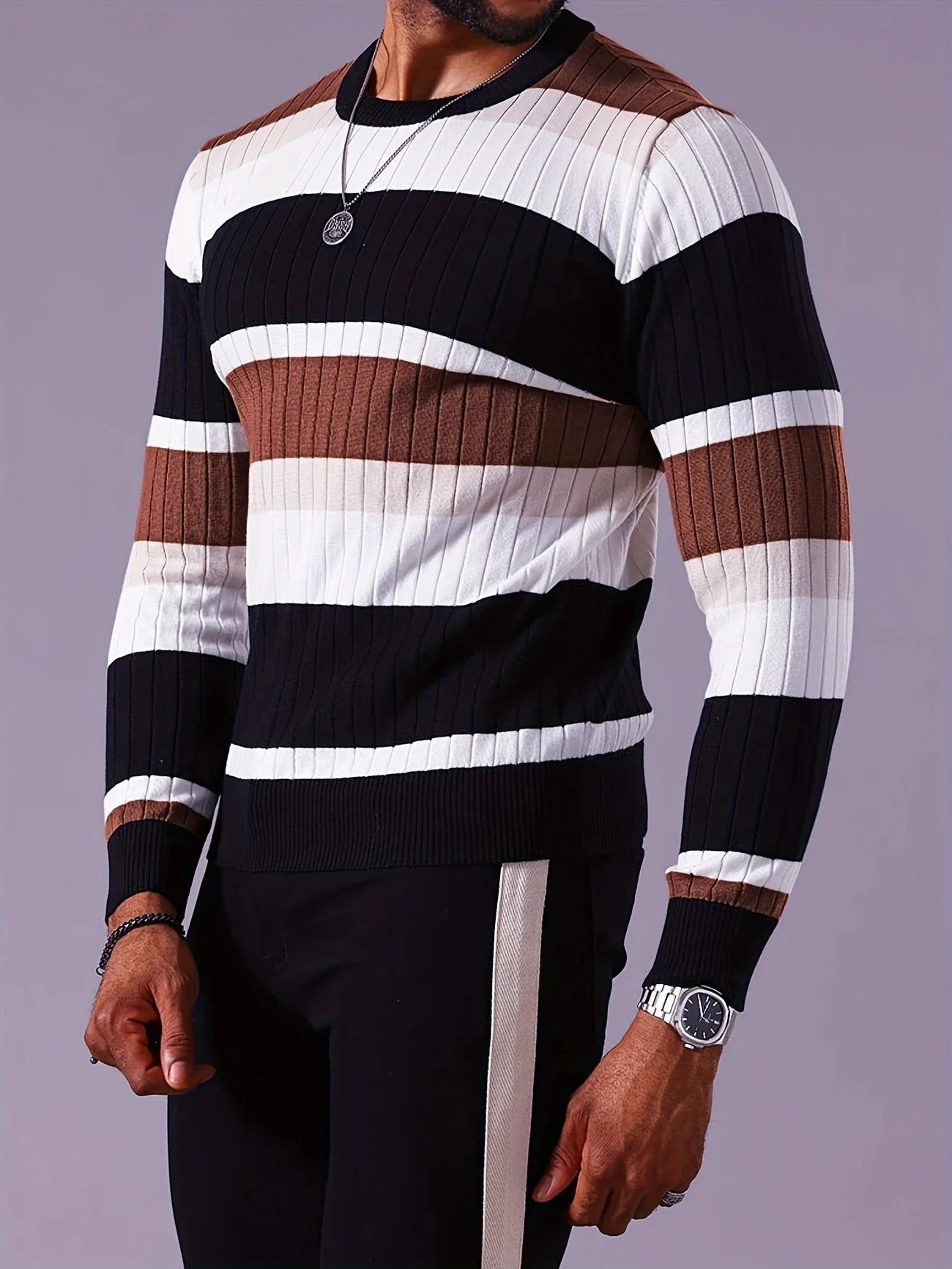 LINECRAFT EDGE™ — MEN’S STRIPED COLOR-BLOCK RIBBED KNIT SWEATER - Image 6