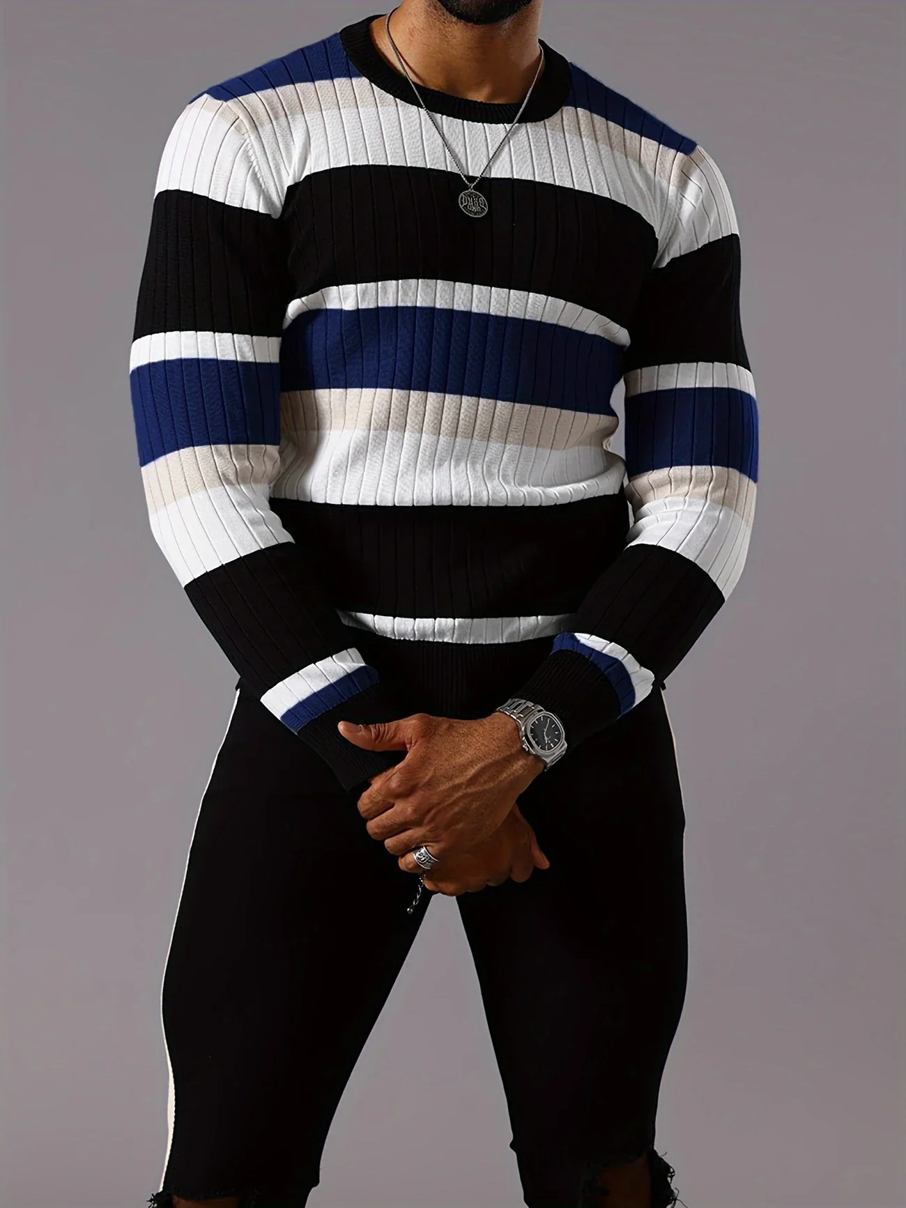 LINECRAFT EDGE™ — MEN’S STRIPED COLOR-BLOCK RIBBED KNIT SWEATER - Image 8
