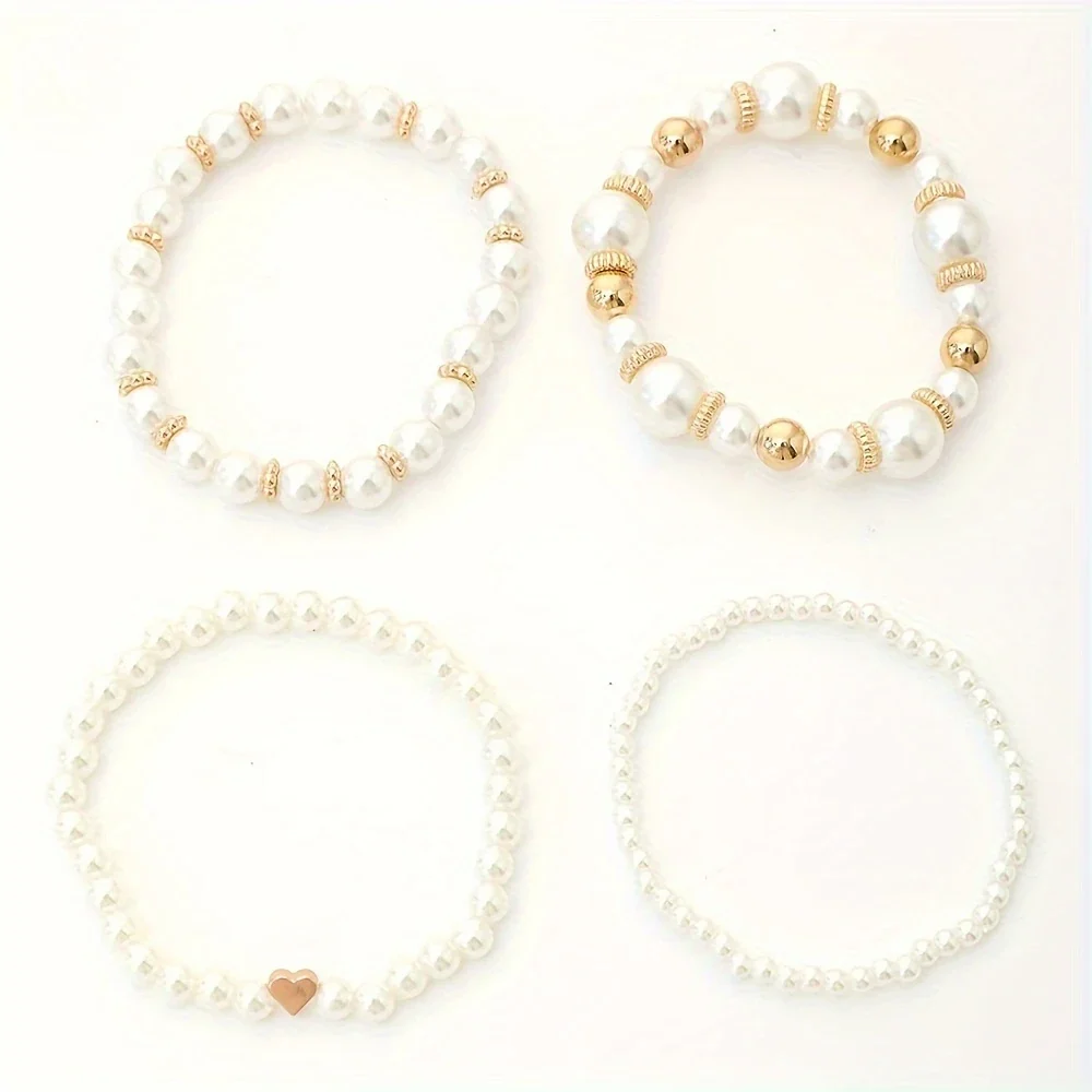 LUMIÈRE PEARL™ — ELEGANT WHITE 4PCS PEARL BEADED HANDMADE BRACELET SET - Image 3