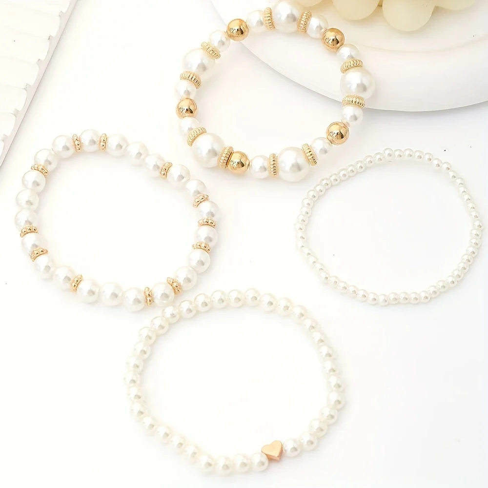 LUMIÈRE PEARL™ — ELEGANT WHITE 4PCS PEARL BEADED HANDMADE BRACELET SET - Image 4