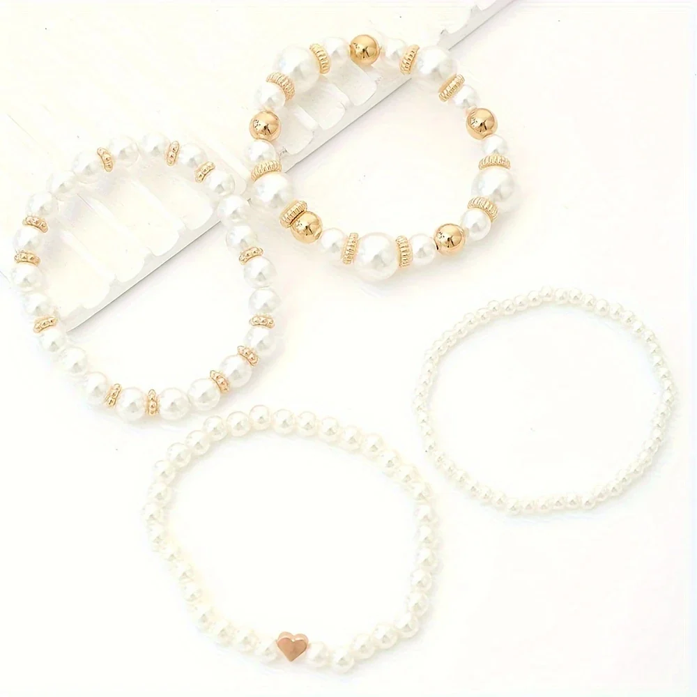 LUMIÈRE PEARL™ — ELEGANT WHITE 4PCS PEARL BEADED HANDMADE BRACELET SET - Image 7