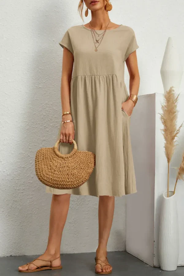 MELVARA™ – MONOTONE PATCHWORK CASUAL DRESS SHORT SLEEVES - Image 4