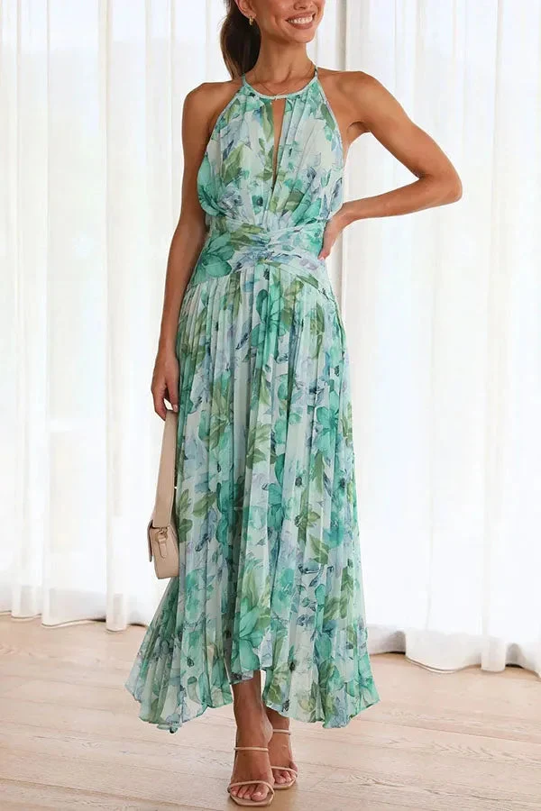 ELEGANT WOMEN'S MIDI DRESS WITH PLEATS AND FLORAL LACE NECKLINE - Image 4