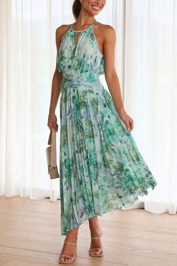 ELEGANT WOMEN'S MIDI DRESS WITH PLEATS AND FLORAL LACE NECKLINE - Image 8