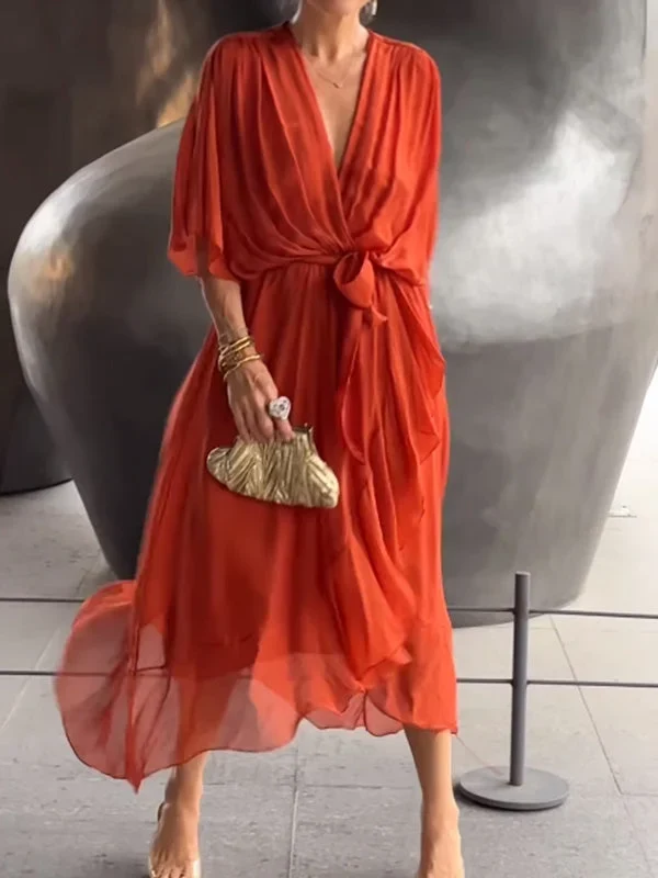 MONAÉ™ – ELEGANT V-NECK CHIFFON DRESS - Image 4