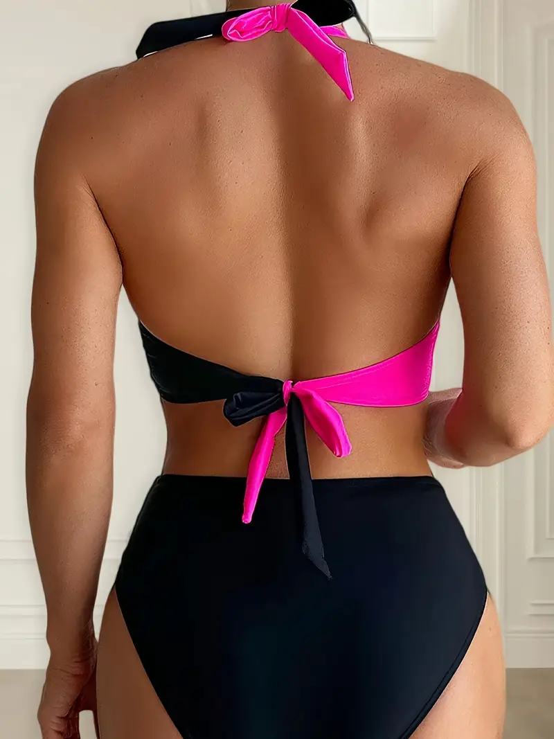 WOMEN'S CROSS-STRAP HALTER NECK SWIMWEAR SET - Image 6