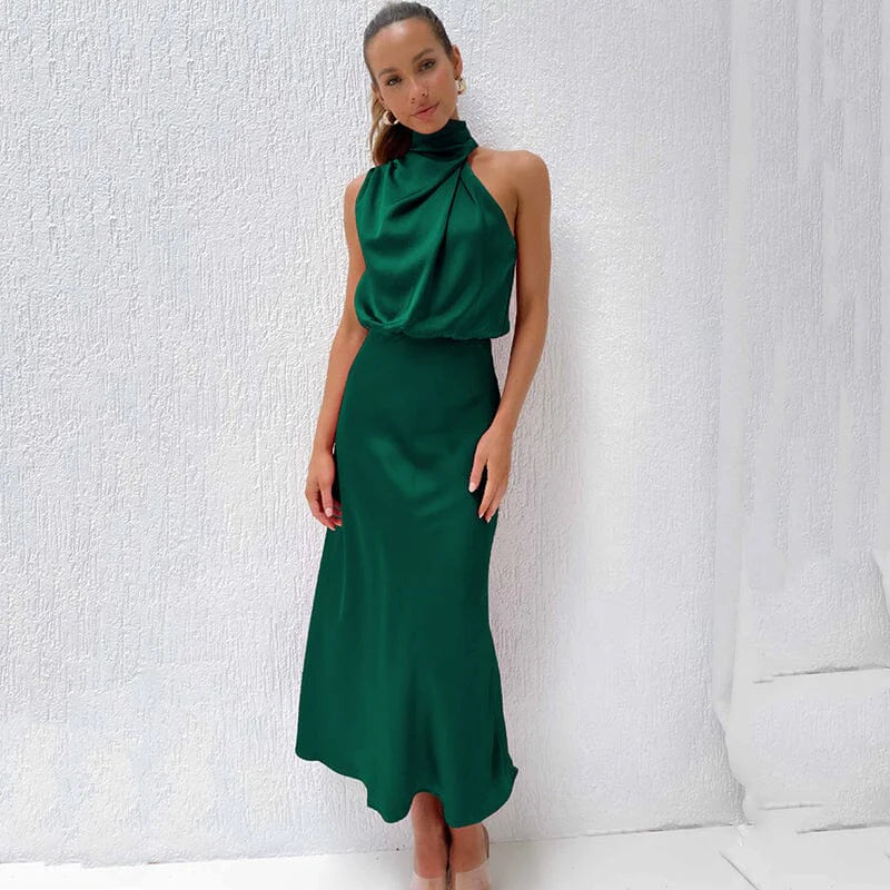 SLEEVELESS LONG DRESS WITH ASYMMETRICAL NECKLINE AND REFINED STYLE - Image 3