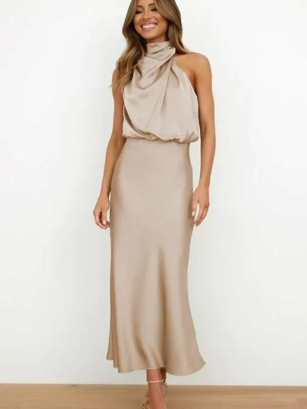 SLEEVELESS LONG DRESS WITH ASYMMETRICAL NECKLINE AND REFINED STYLE - Image 7