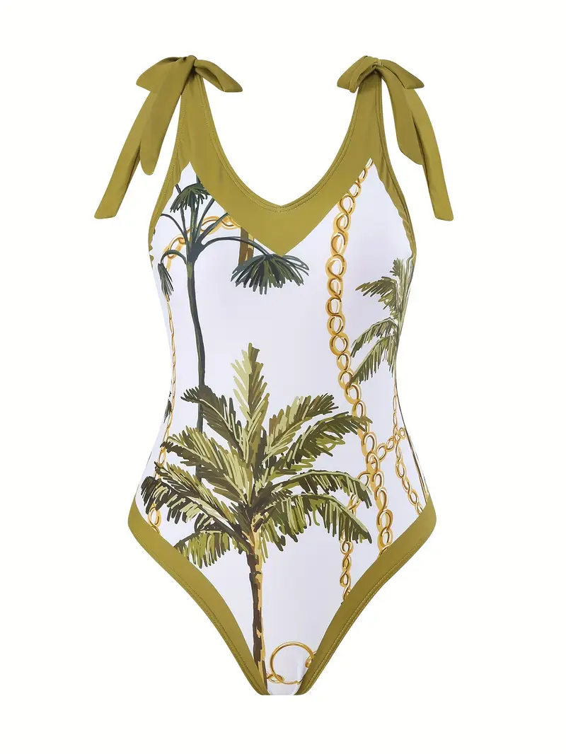WOMEN'S PALM PRINT MESH SKIRT TWO-PIECE SWIMSUIT SET - Image 4