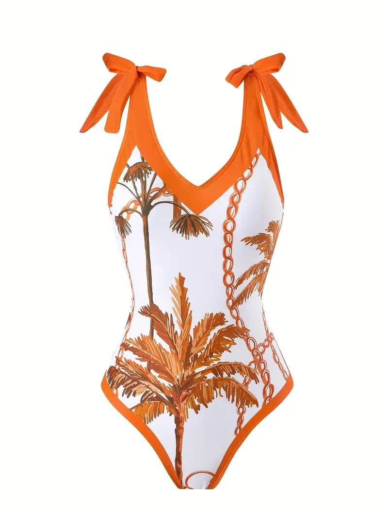 WOMEN'S PALM PRINT MESH SKIRT TWO-PIECE SWIMSUIT SET - Image 5