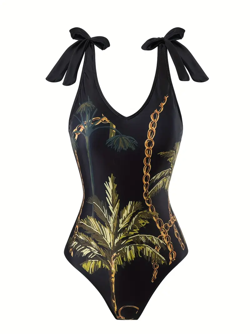 WOMEN'S PALM PRINT MESH SKIRT TWO-PIECE SWIMSUIT SET - Image 6