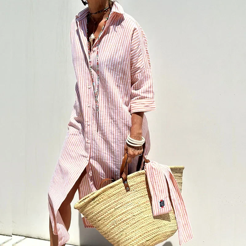 SHIRT DRESS WITH STRIPES AND ELEGANT DESIGN FOR DAILY WEAR OR EVENTS