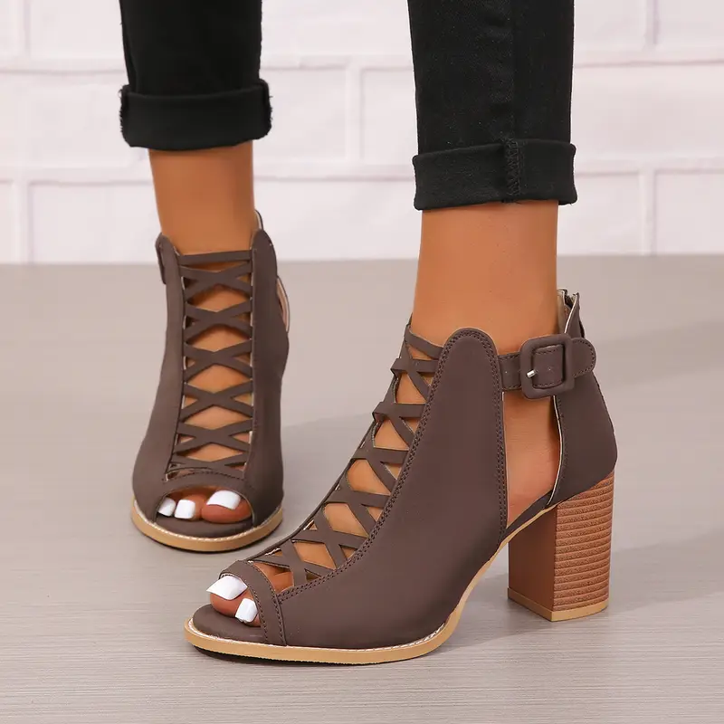 TERRI™ WOMEN'S COMFY CHUNKY HEEL FAUX SANDALS - Image 5