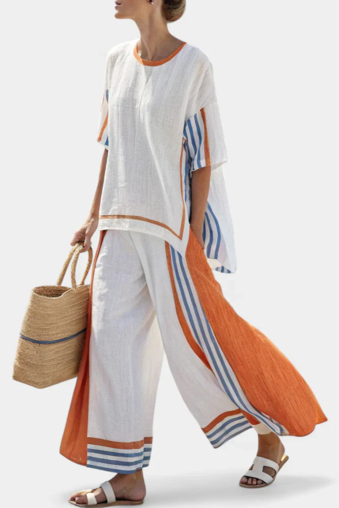 THORNEIL™ COMFY WIDE-LEG STRIPED PANTS & LINEN TOP - Image 3