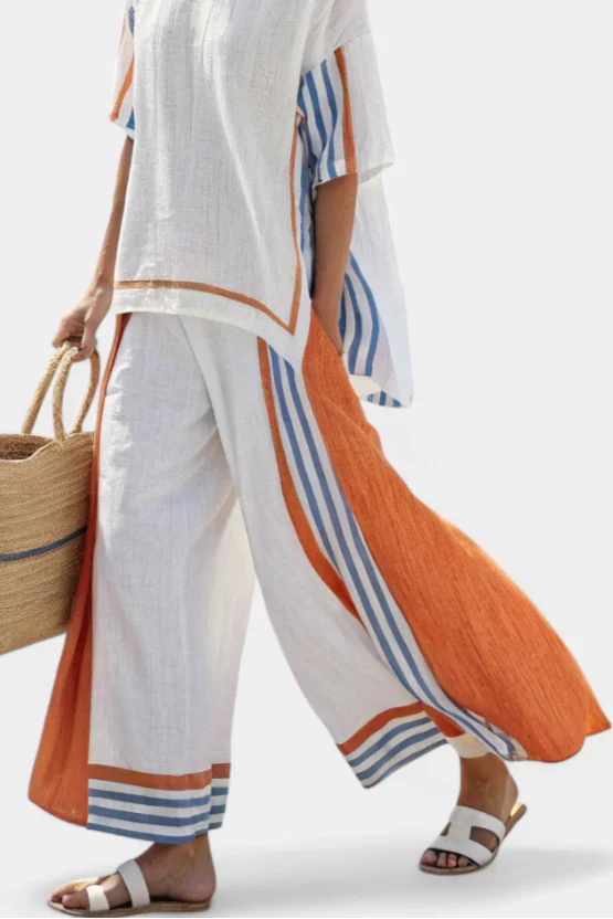THORNEIL™ COMFY WIDE-LEG STRIPED PANTS & LINEN TOP - Image 4