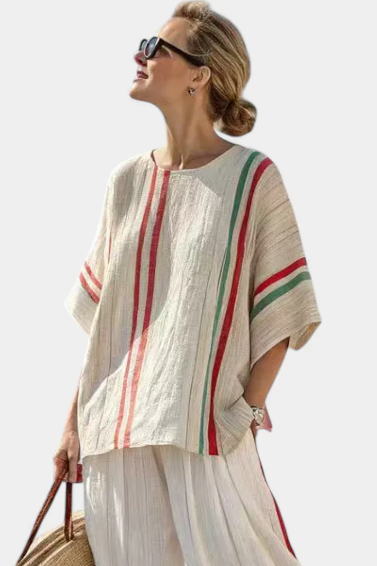 TRUVANE™ COMFORTABLE BOHO PRINT BLOUSE & LOOSE-FIT PANTS - Image 3