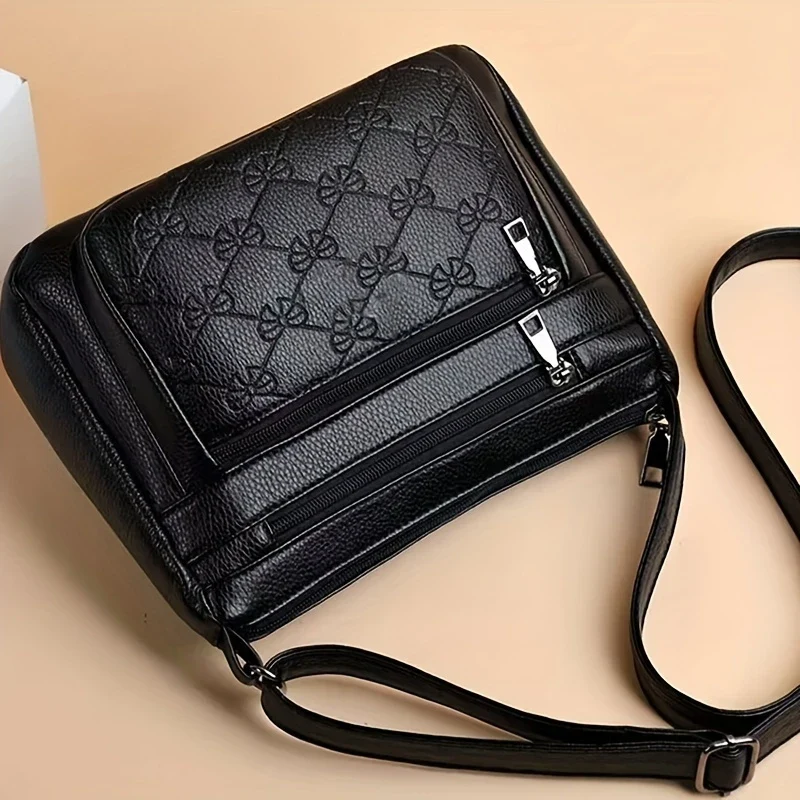URBAN EDGE™ — BLACK CROSSBODY BAG WITH EMBOSSED GEOMETRIC PATTERN - Image 4
