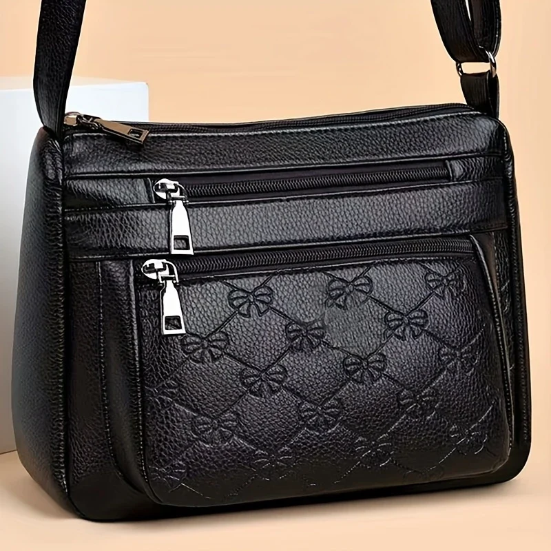 URBAN EDGE™ — BLACK CROSSBODY BAG WITH EMBOSSED GEOMETRIC PATTERN - Image 5