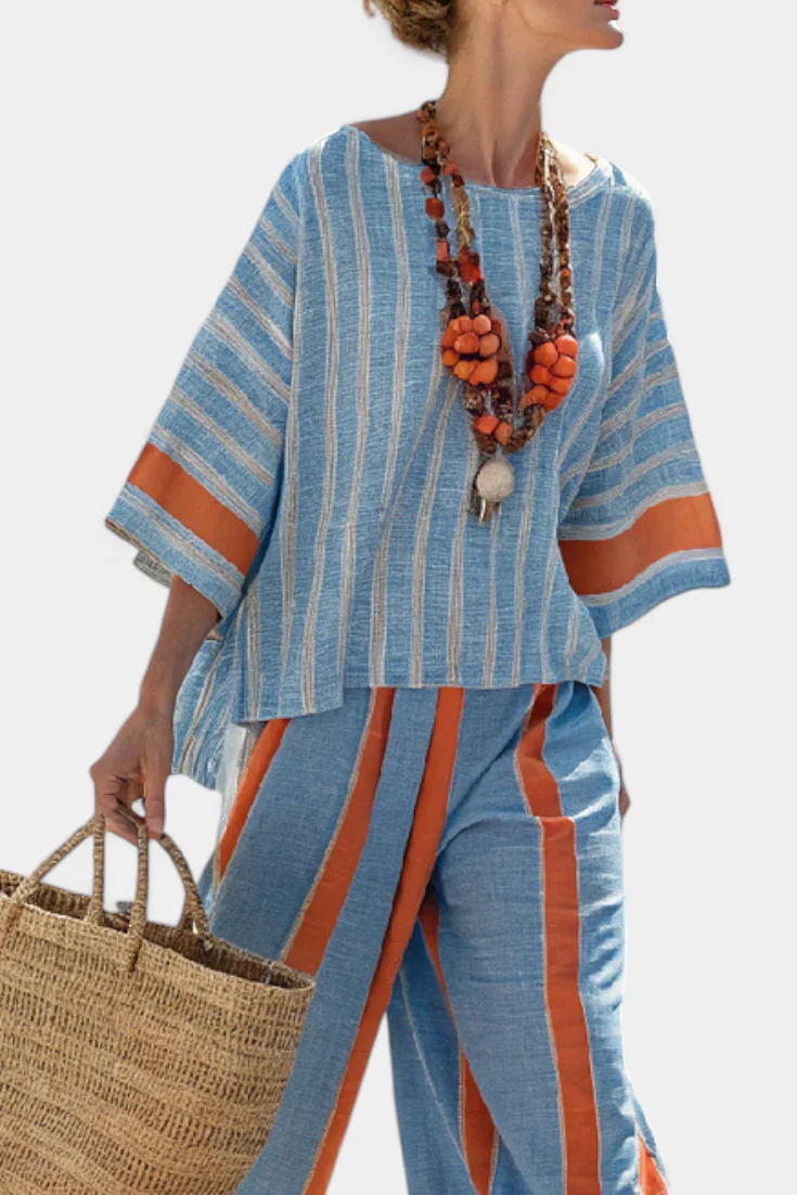 VELMERE™ TERRACOTTA STRIPED TOP & LINEN PANTS - Image 3