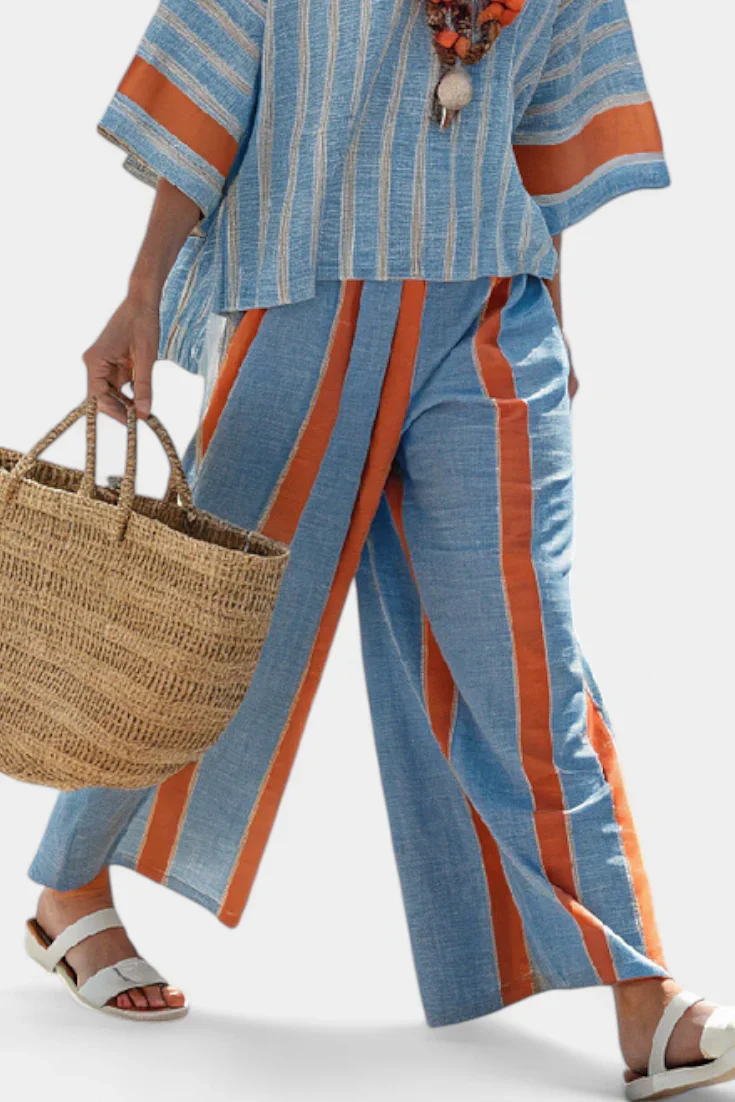 VELMERE™ TERRACOTTA STRIPED TOP & LINEN PANTS - Image 4